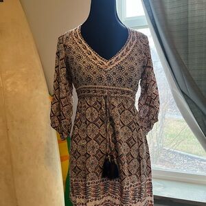 Angie Geometric Print Midi Dress - Black and Cream